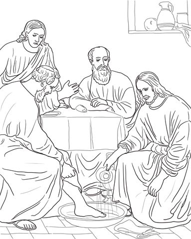 383x480 Jesus Washing The Disciples Feet Coloring Page