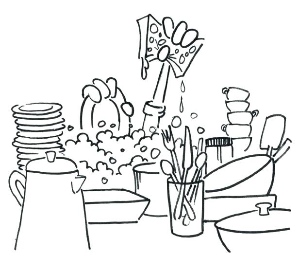 618x524 Kitchen Coloring Pages Washing Dishes Kitchenware Coloring Page