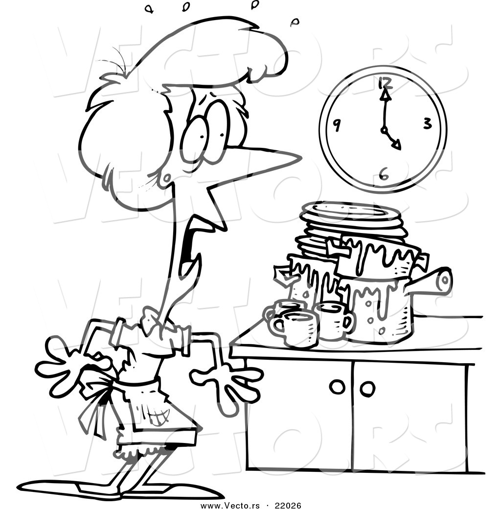 1024x1044 Vector Of A Cartoon Woman Panicking In A Messy Kitchen