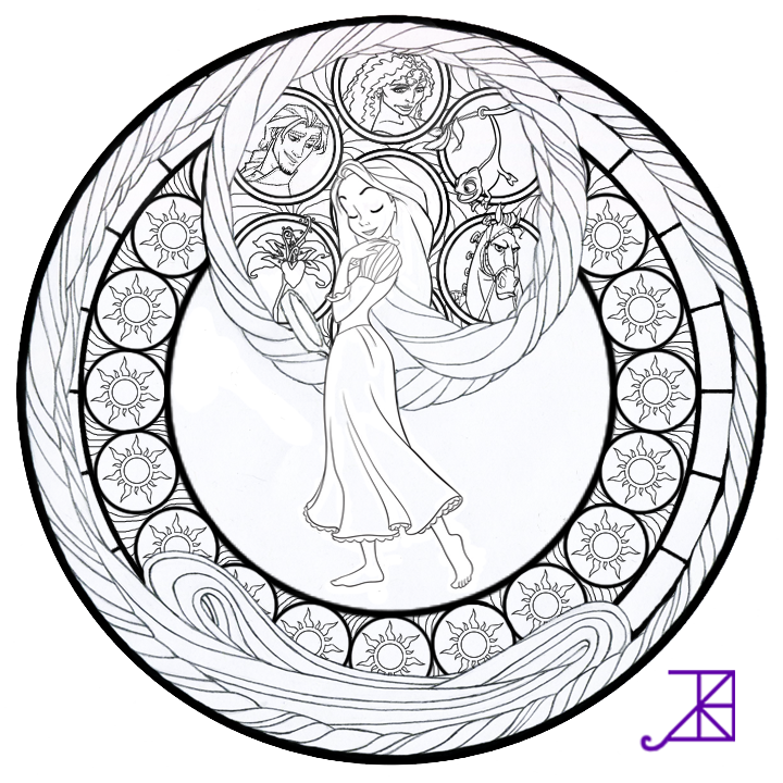 720x720 Rapunzel Stained Glass Line Art