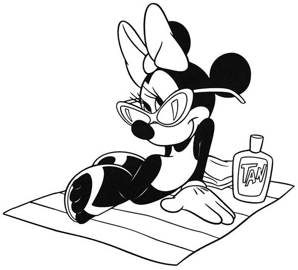 600x544 Minnie Mouse In The Beach Coloring Page