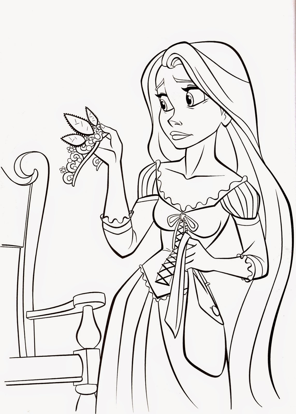 1144x1600 Walt Disney Printable Tangled Princess Holding Crown Colouring