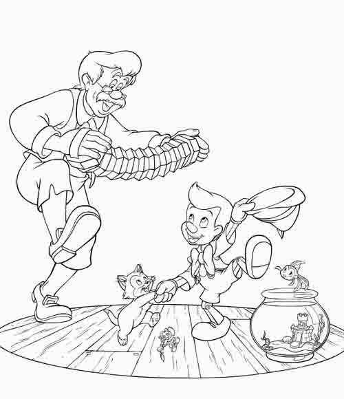 500x580 Pinocchio Family Dance Coloring Page