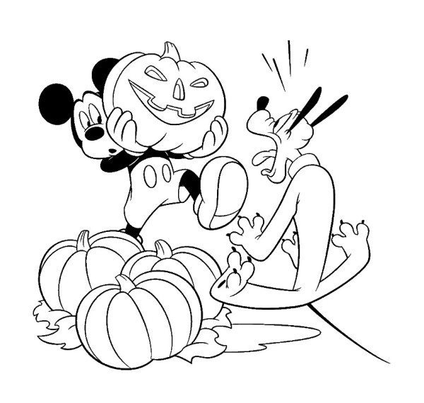 600x570 Mickey Pluto And Pumpkin Disney Halloween Coloring Pages