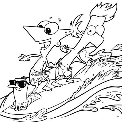420x420 Phineas And Ferb Surf's Up Coloring Page Disney Family