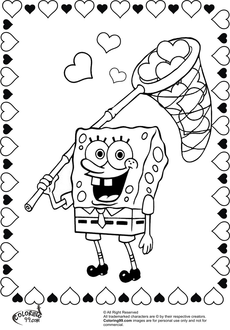 800x1150 Spongebob Catching Valentine Heart Coloring Pages Throughout
