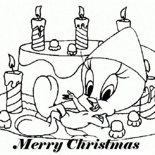 530x530 Tweety Bird Disney Merry Christmas Coloring Page