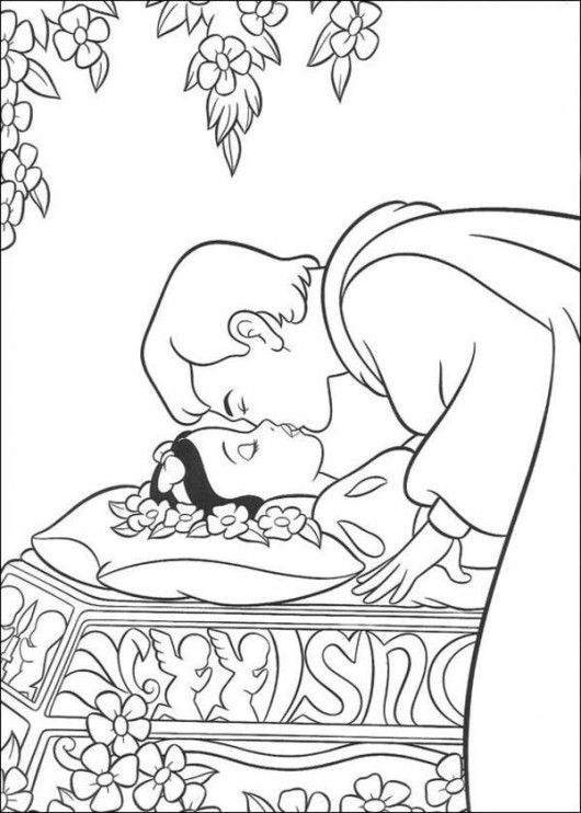 530x742 Prince Kissed The Princess Snow White Disney Coloring Page