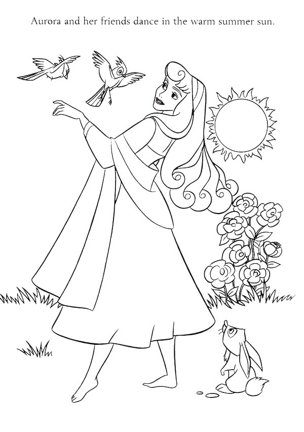 600x852 Princess Aurora And Her Friends In Sleeping Beauty Coloring Page