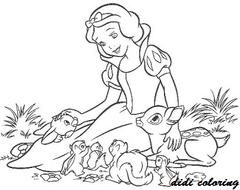 350x277 Disney Princess Snow White Playing With Animals Coloring Page