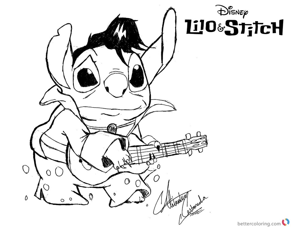 1000x780 Lilo And Stitch Coloring Pages Fanart Stitch Is Playing Guitar
