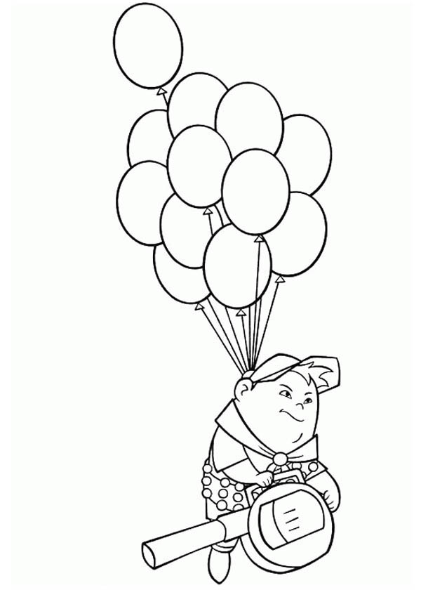 600x840 Russell Flying With Baloons In Disney Up Coloring Page