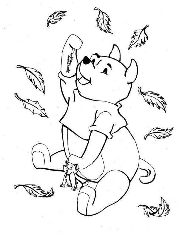 600x819 Disney Winnie The Pooh Catching In Autumn Leaves Coloring Page