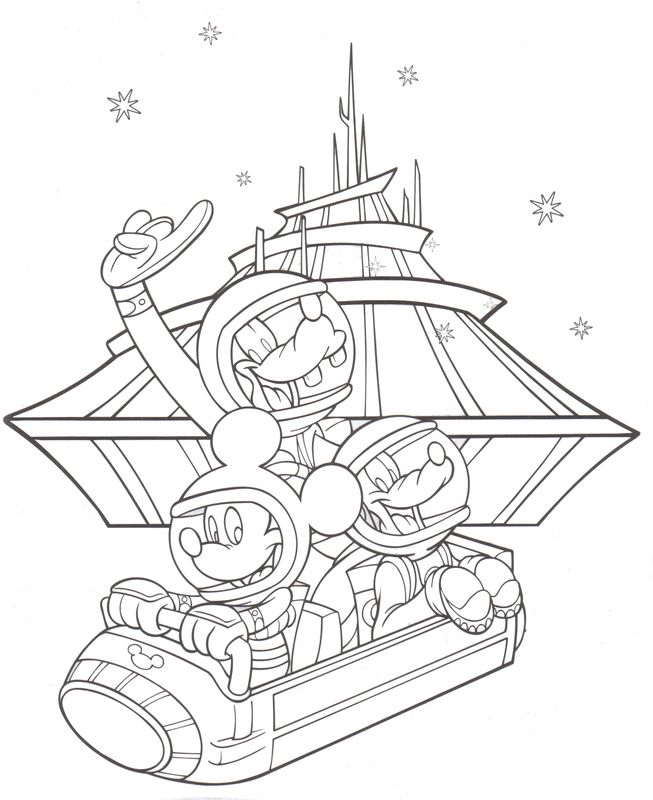 653x800 Coloring Pages Tomarrowland Space Mountain Mickey Goofy Pluto