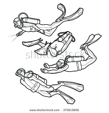 450x470 Scuba Diver Coloring Page Graphic Set Of Scuba Divers Drawn