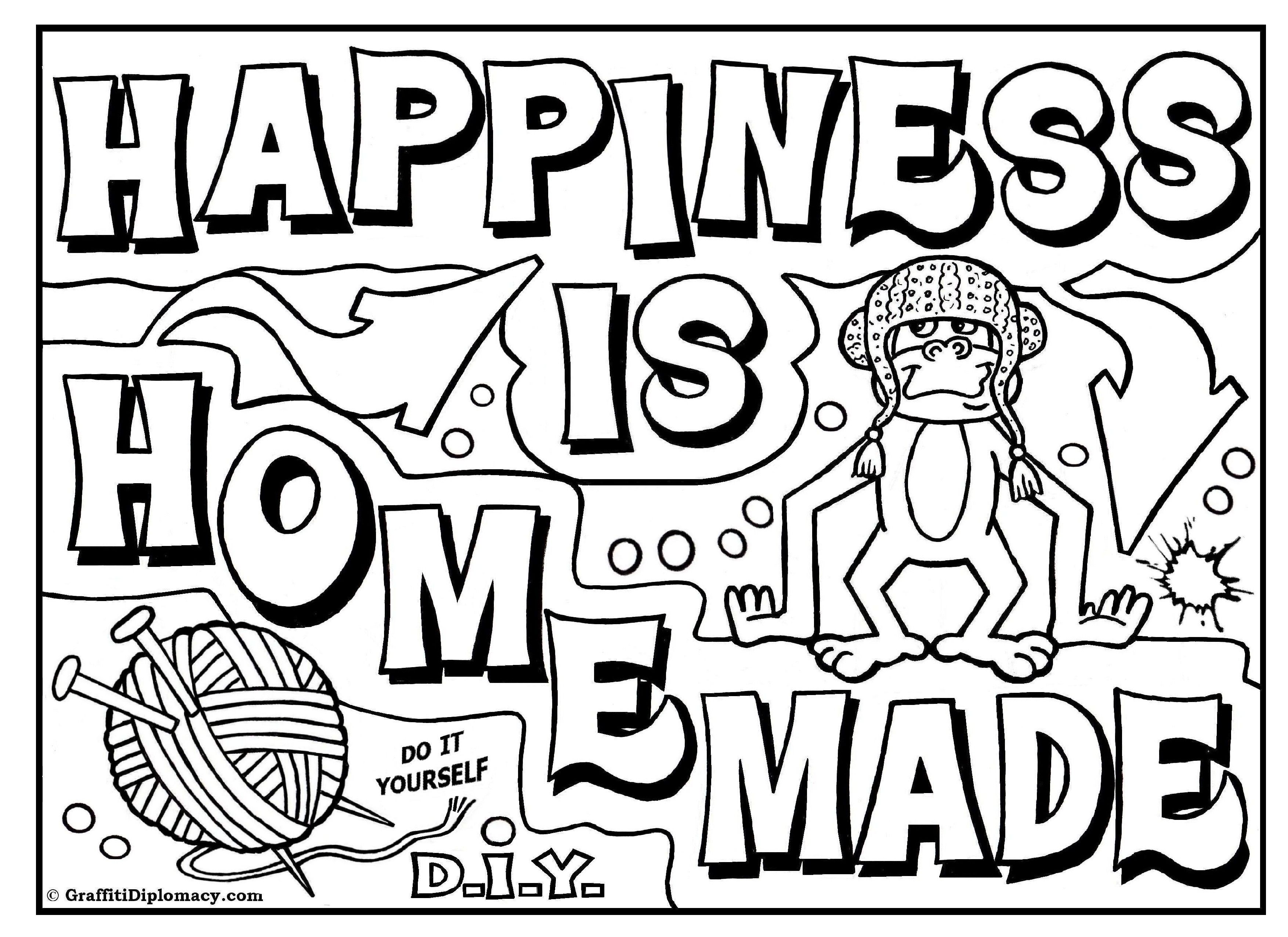 3508x2552 Free Coloring Page, D I Y Graffiti, Happiness Is Homemade, Free