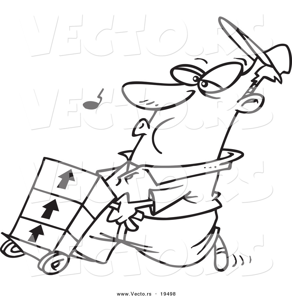 1024x1044 Vector Of A Cartoon Man Whistling And Pushing A Dolly