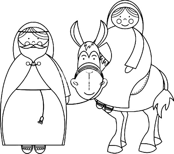 600x531 The Nativity Joseph And Mary Riding A Donkey Coloring Pages Best