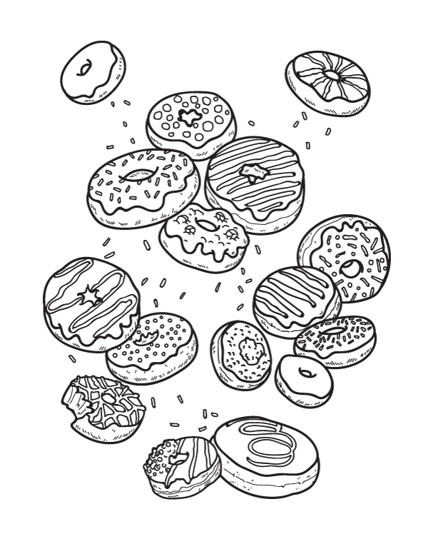 600x776 Printable Donut Coloring Page