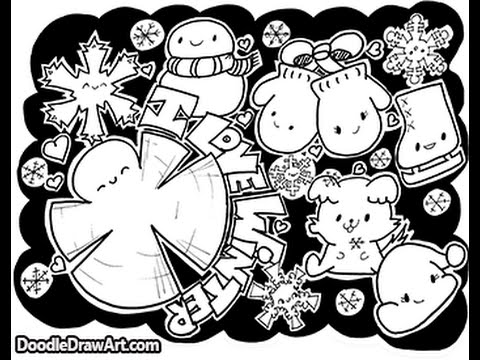 480x360 Doodle Coloring Page Kawaii Winter Doodles
