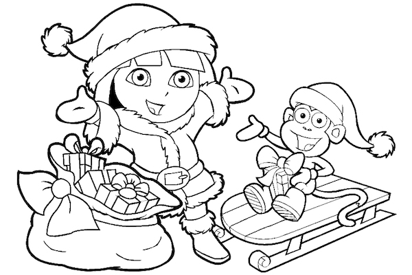 600x400 Dora Christmas Coloring Pages