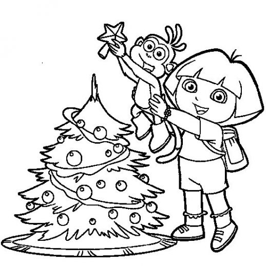 518x518 Dora Helps The Monkey To Put A Star At The Top Of Christmas Tree