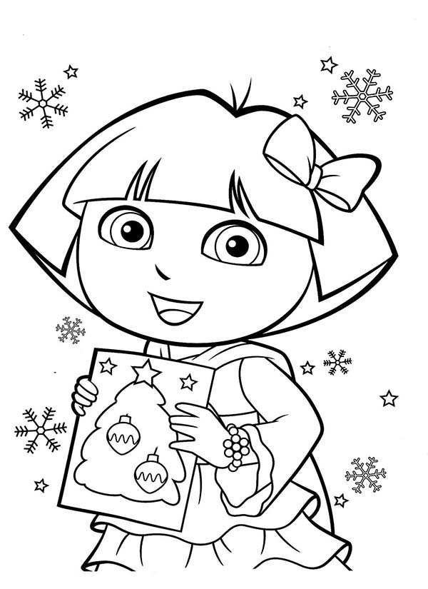 600x825 Dora And Book Of Christmas Tree In Dora The Explorer Coloring Page