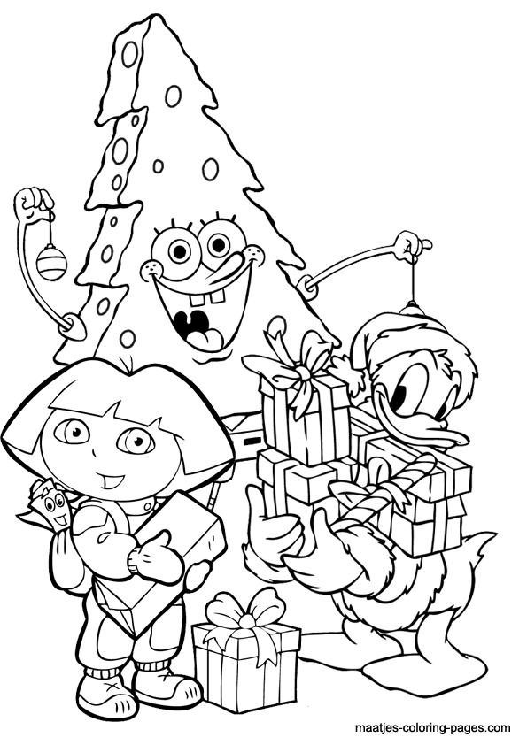 595x842 Christmas Coloring Page Spongebob As Christmas Tree And Donald