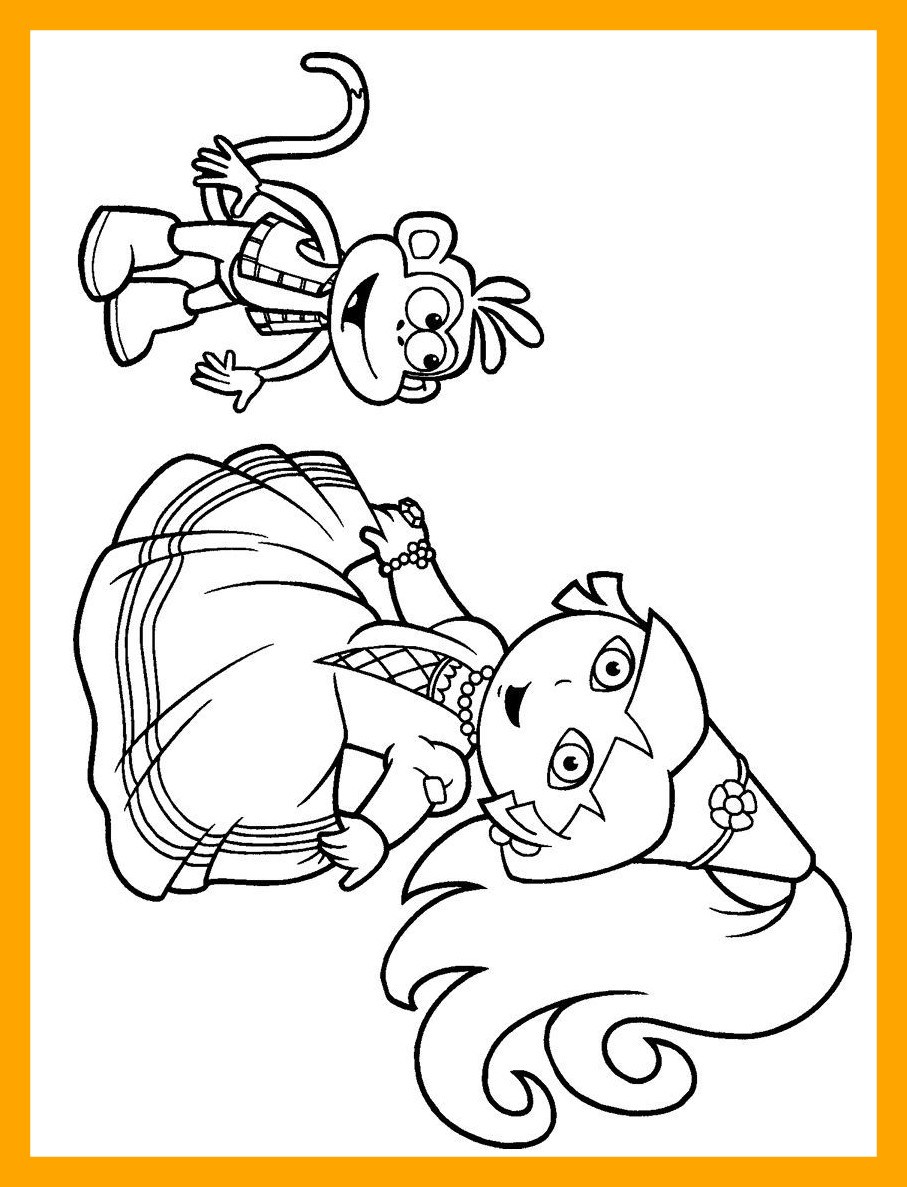 907x1187 Shocking Cool Princess Dora The Explorer Coloring Pages And Monkey