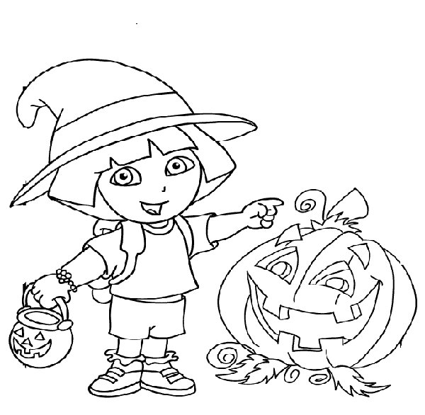 600x586 Dora Halloween Coloring Pages