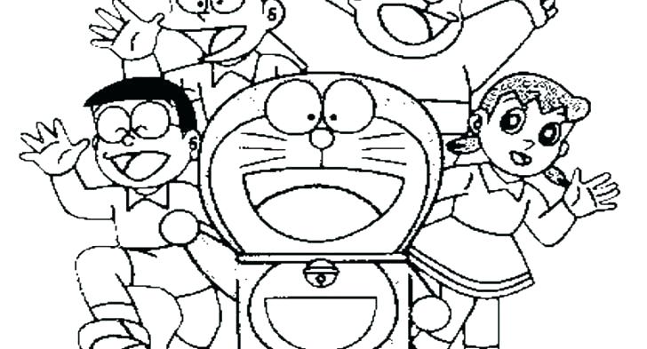 728x393 Doraemon Coloring Coloring Pages Cheerful With His Friends