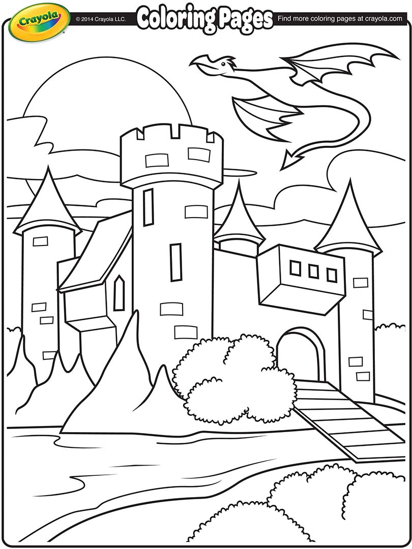 810x1080 Castle With Dragon Flying Above Coloring Page