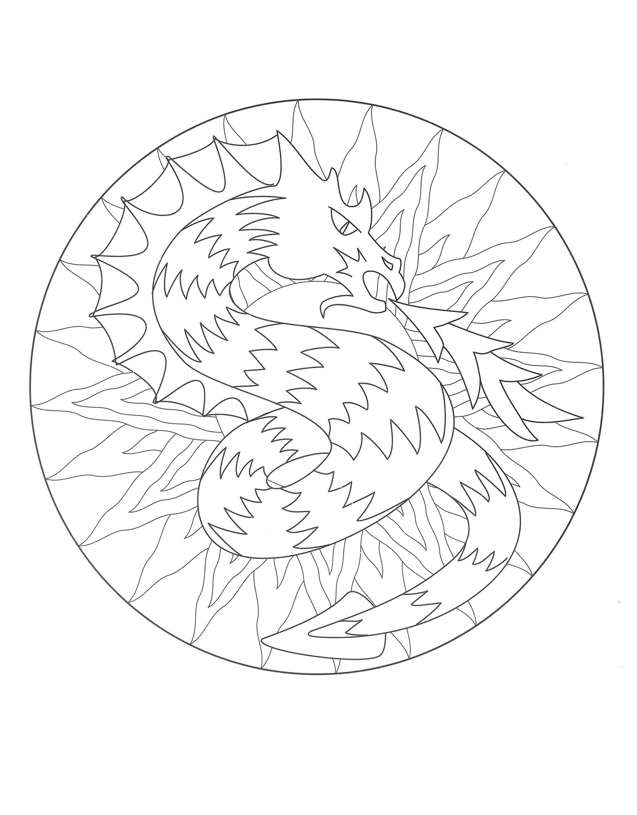 2126x2717 Free Mandala Coloring Page, Representing A Dragon To Download