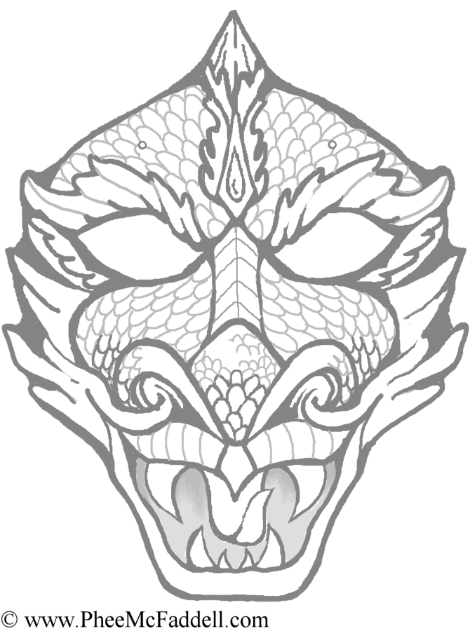670x900 Dragon Mask Coloring Page