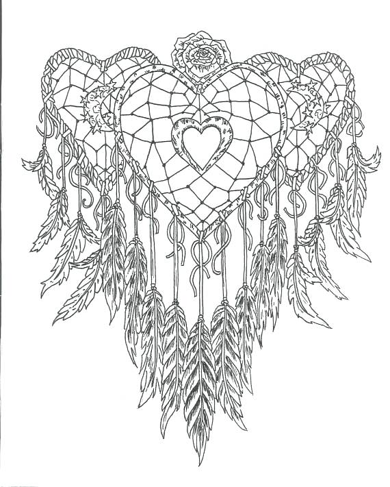 570x711 Dreamcatcher Coloring Pages Printable Heart Dream Catcher Page