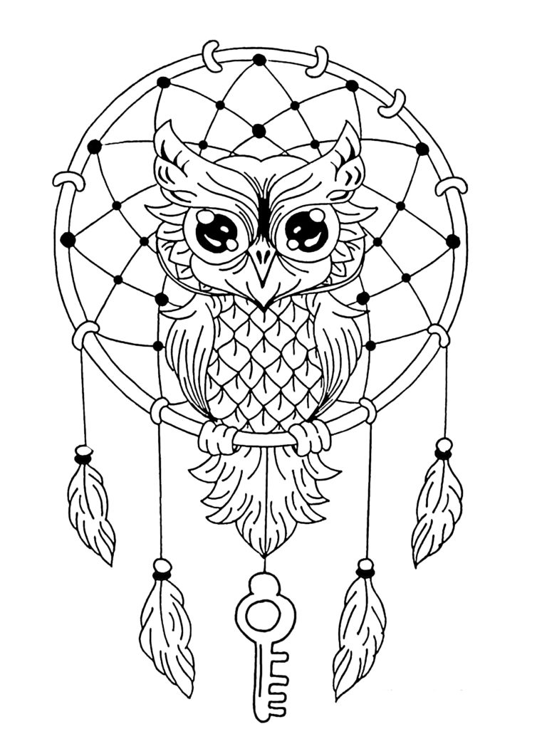 754x1024 Dream Catcher Coloring Page Owl Dreamcatcher Owls Pages For Adults