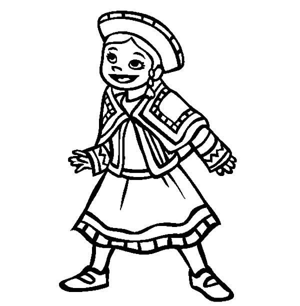 600x612 Little Mexican Girl Wearing Mexican Dress Coloring Pages Color Luna