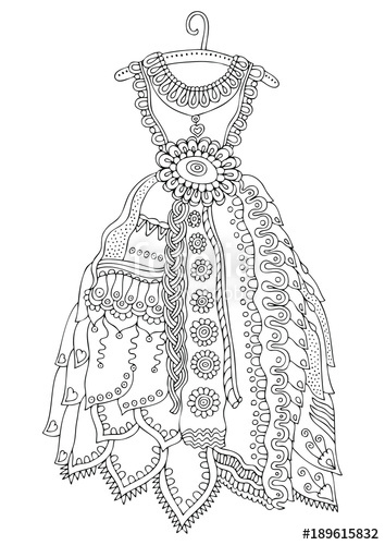 354x500 Women's Lace Dress Hand Drawn Illustration For Coloring Page