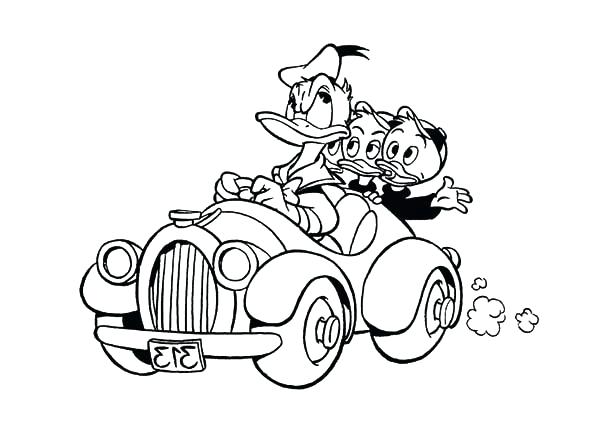 600x428 Donald Duck Coloring Page Duck Driving With His Nephew Coloring