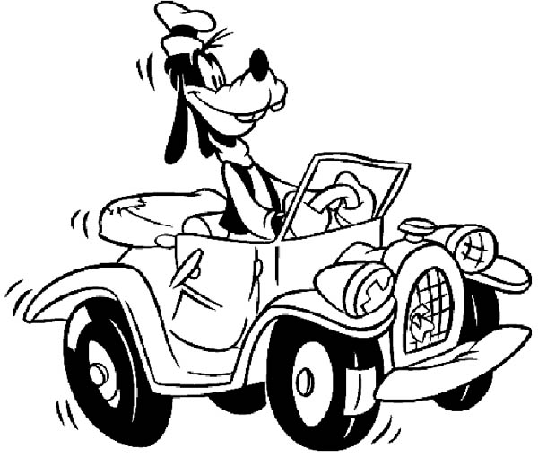 600x510 Goofy Is Driving His Car Coloring Page
