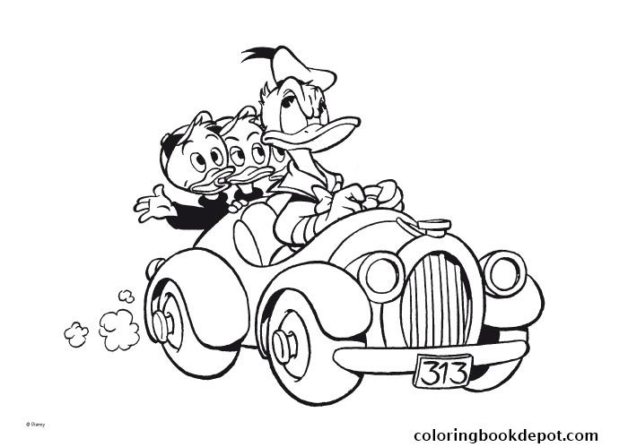 700x499 Donald Duck Driving With Kids Disney Coloring Pages