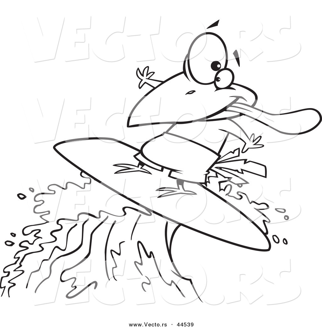 1024x1044 Vector Happy Cartoon Surfer Bird Riding Wave Coloring Page Outline