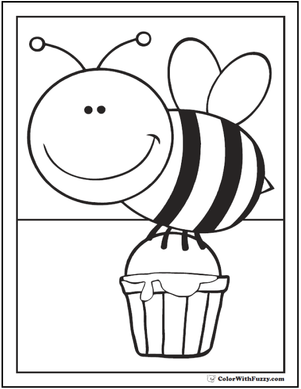 590x762 Bee Coloring Pages Hives, Flowers, And Honey