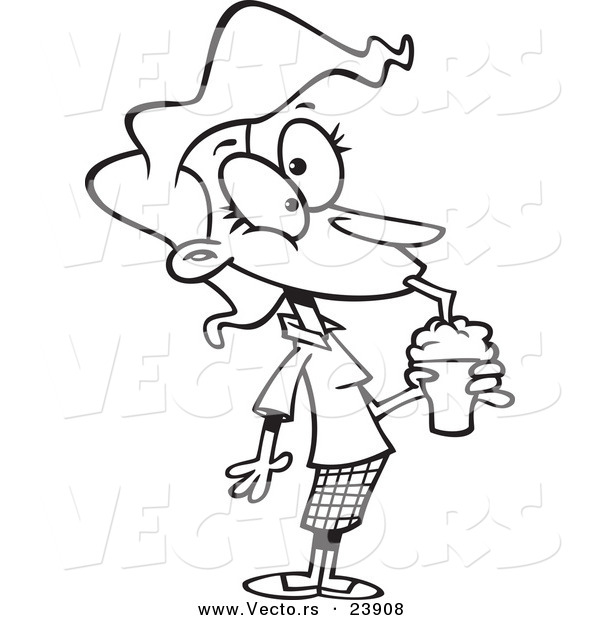 600x620 Vector Of A Cartoon Woman Drinking A Milkshake