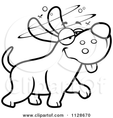 450x470 Cartoon Clipart Of An Outlined Stupid Or Drunk Dog