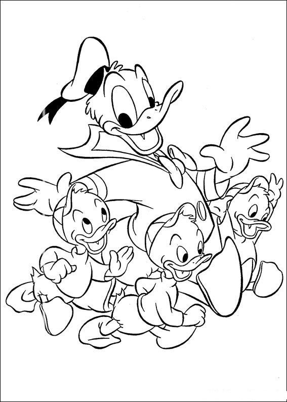 567x794 Donald Duck + Huey + Dewey + Louie Coloring Sheet