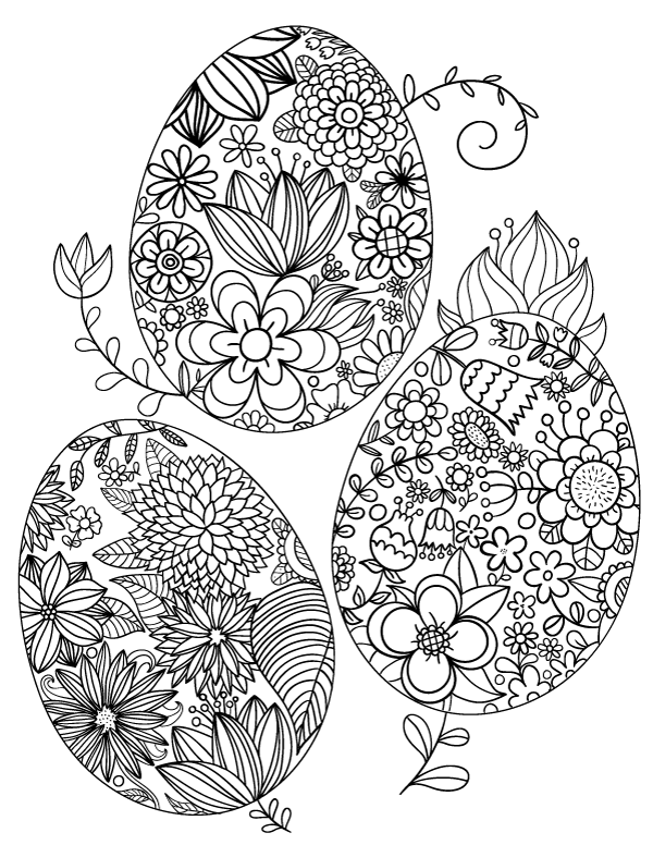 600x776 Floral Easter Egg Adult Coloring Page