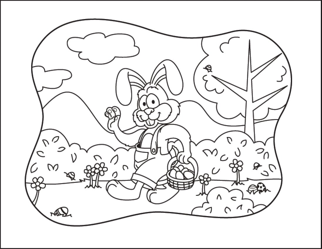 1096x847 Coloring Activity Pages Easter Bunny Waving Holding An Easter