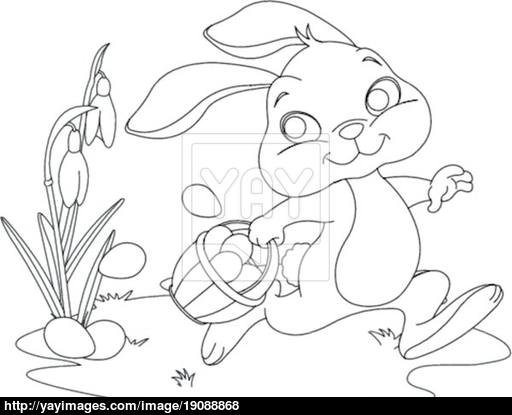 512x415 Easter Bunny Hiding Eggs Coloring Page Vector