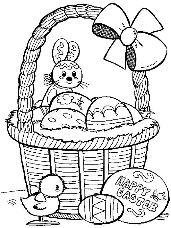 600x801 Easter Bunny And Little Chick Collecting Easter Eggs Coloring Page